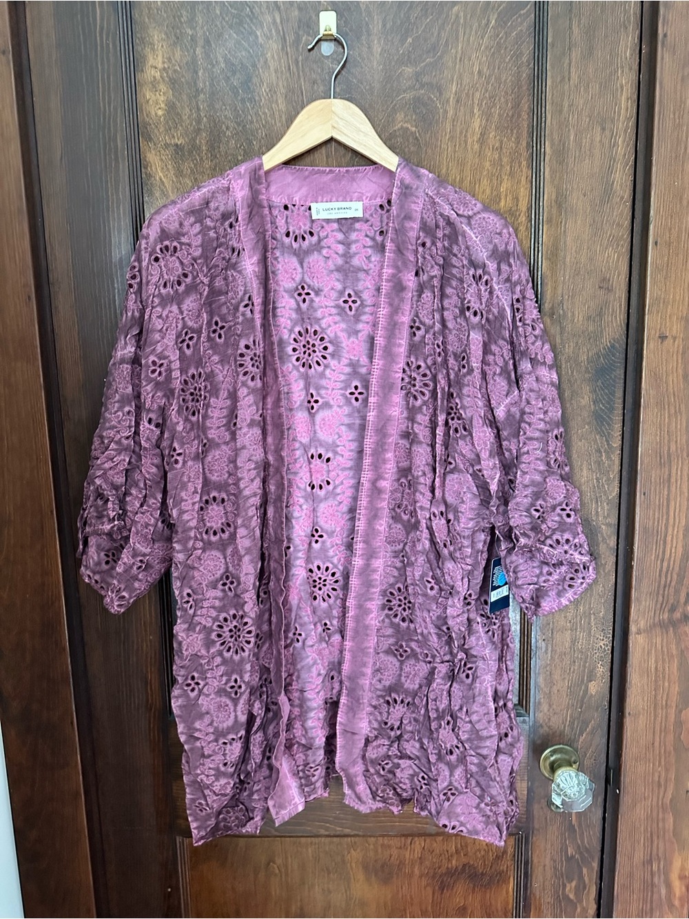 NWT [lucky brand] women’s Open-Front Lace Kimono Jacket - Mauve
